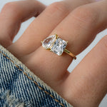 toi et moi two stone gold ring on model