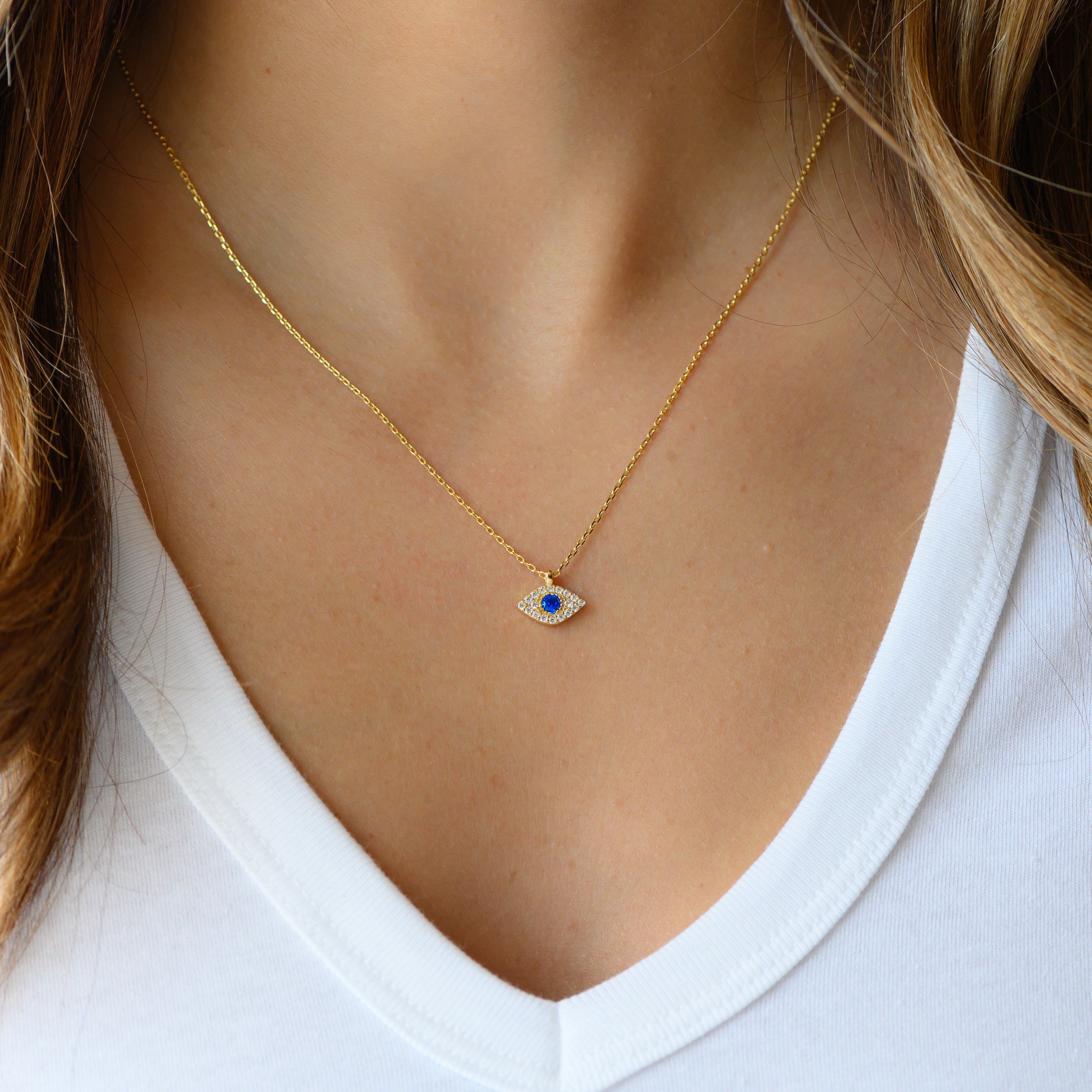 Evil Eye Diamond and Blue Sapphire Pendant Necklace - Sivan Lotan Jewelry -  סיון לוטן תכשיטים