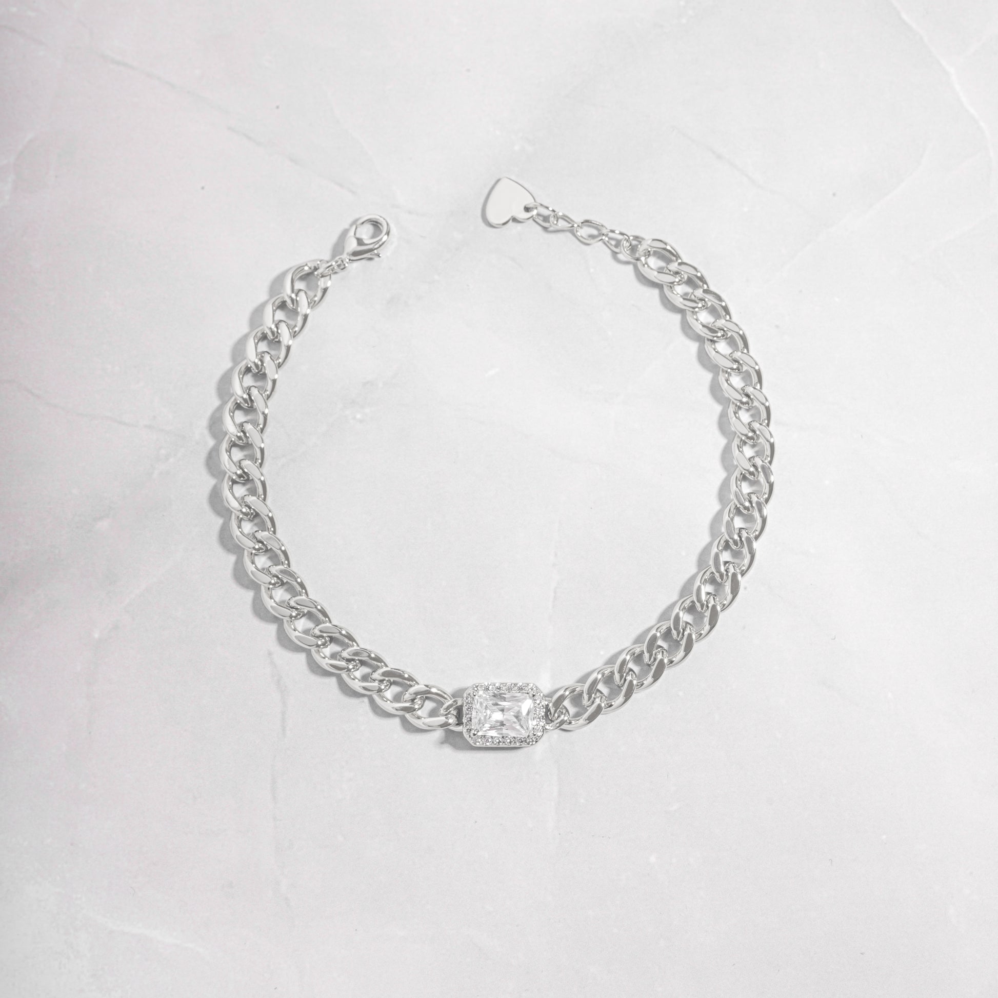 sterling silver statement chain bracelet with diamond charm