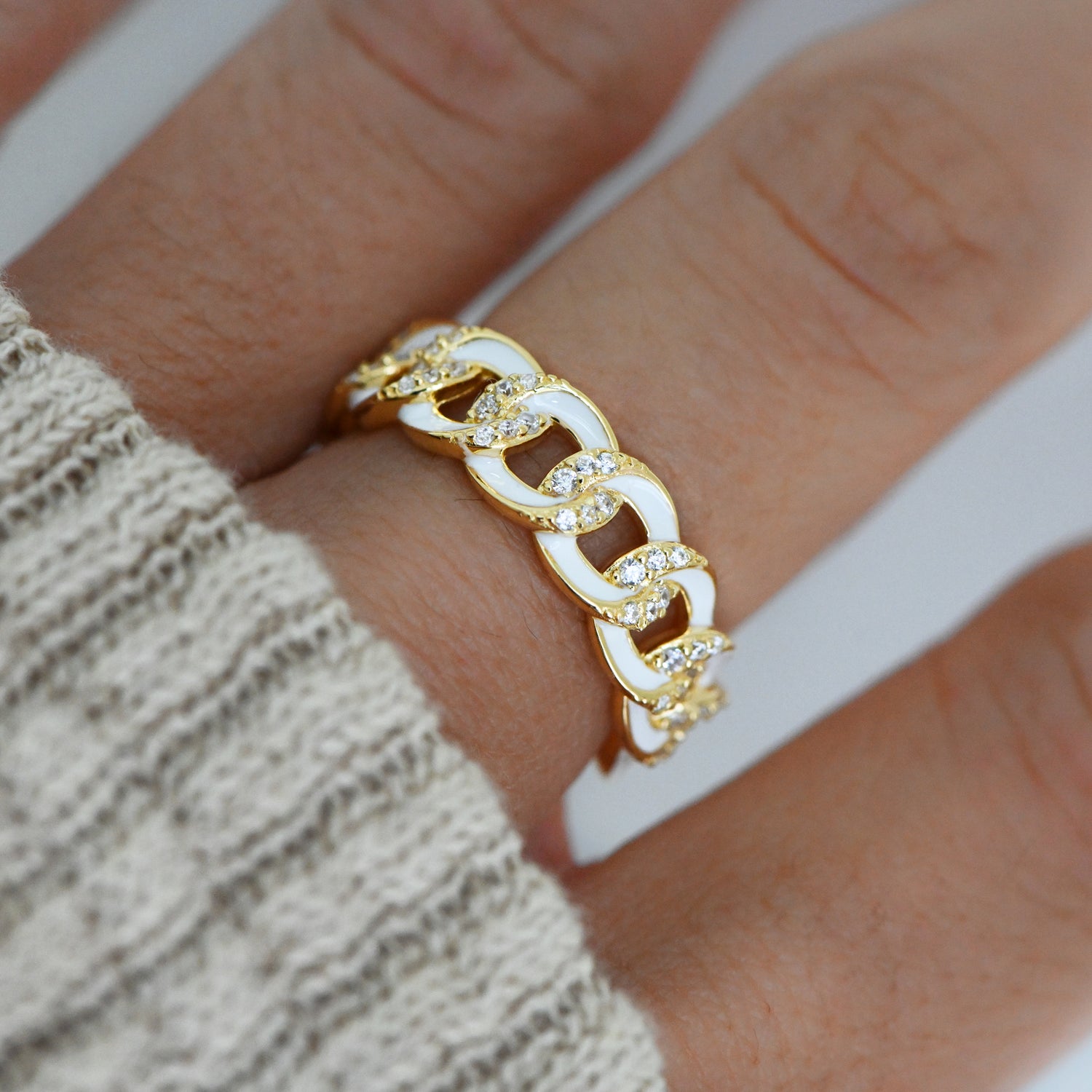 White Enamel Chain Ring