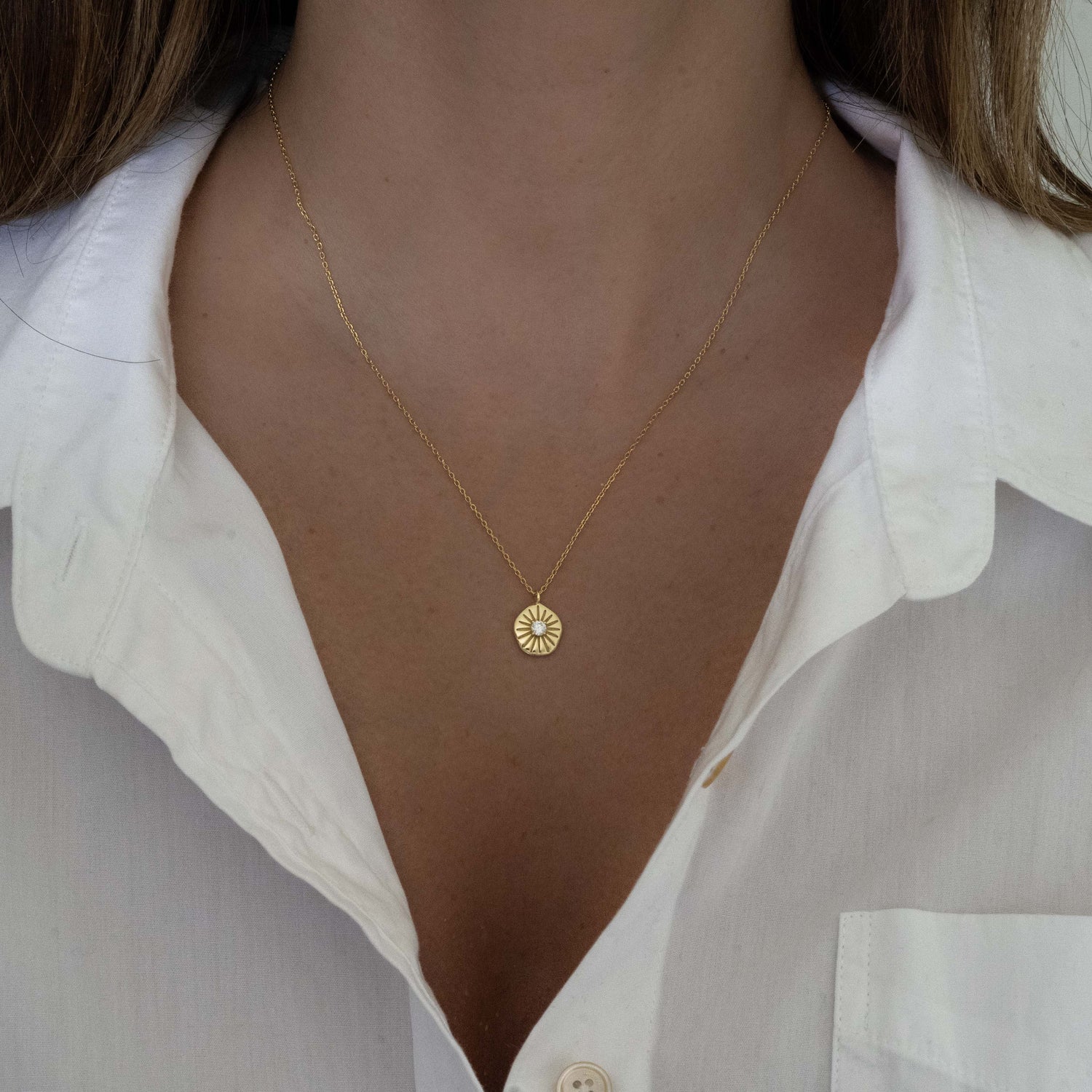 sunburst gold medallion necklace 