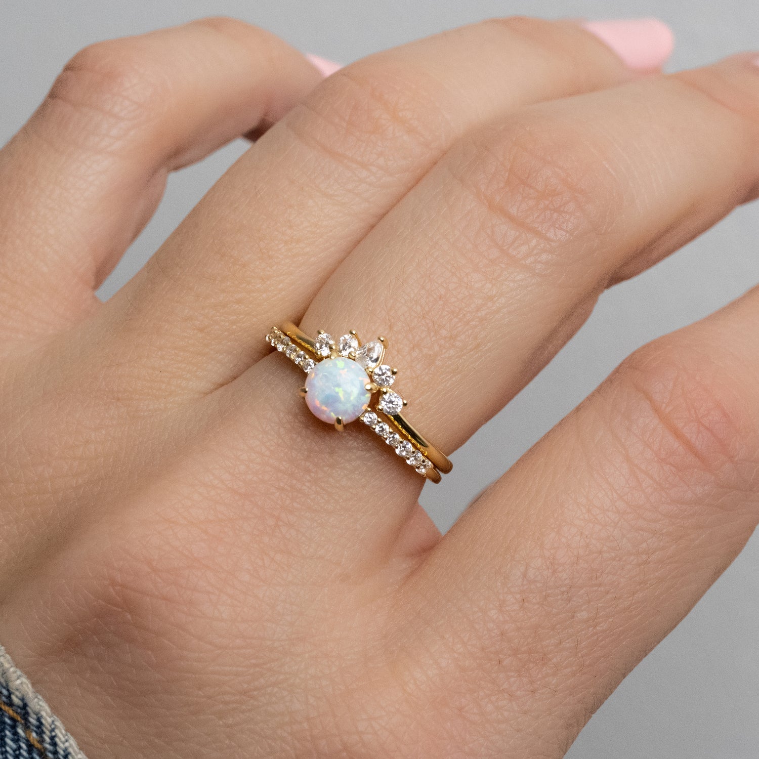 Opal Ring Set w Pave Ring