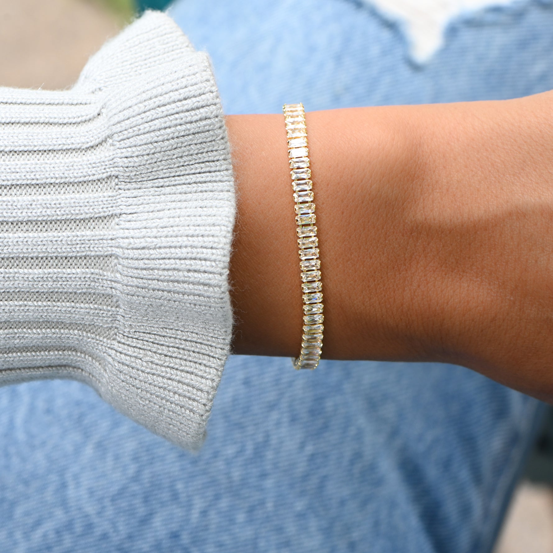 baguette tennis bracelet with cz stones
