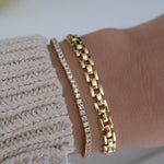 stackable tennis bracelet and gold chain bracelets