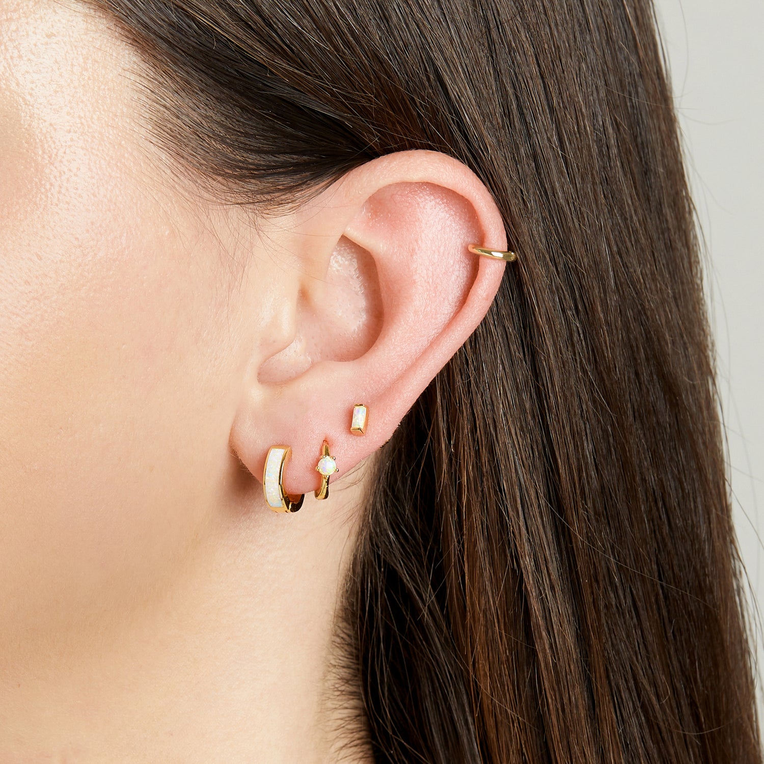 Opal Enamel Huggie Earrings