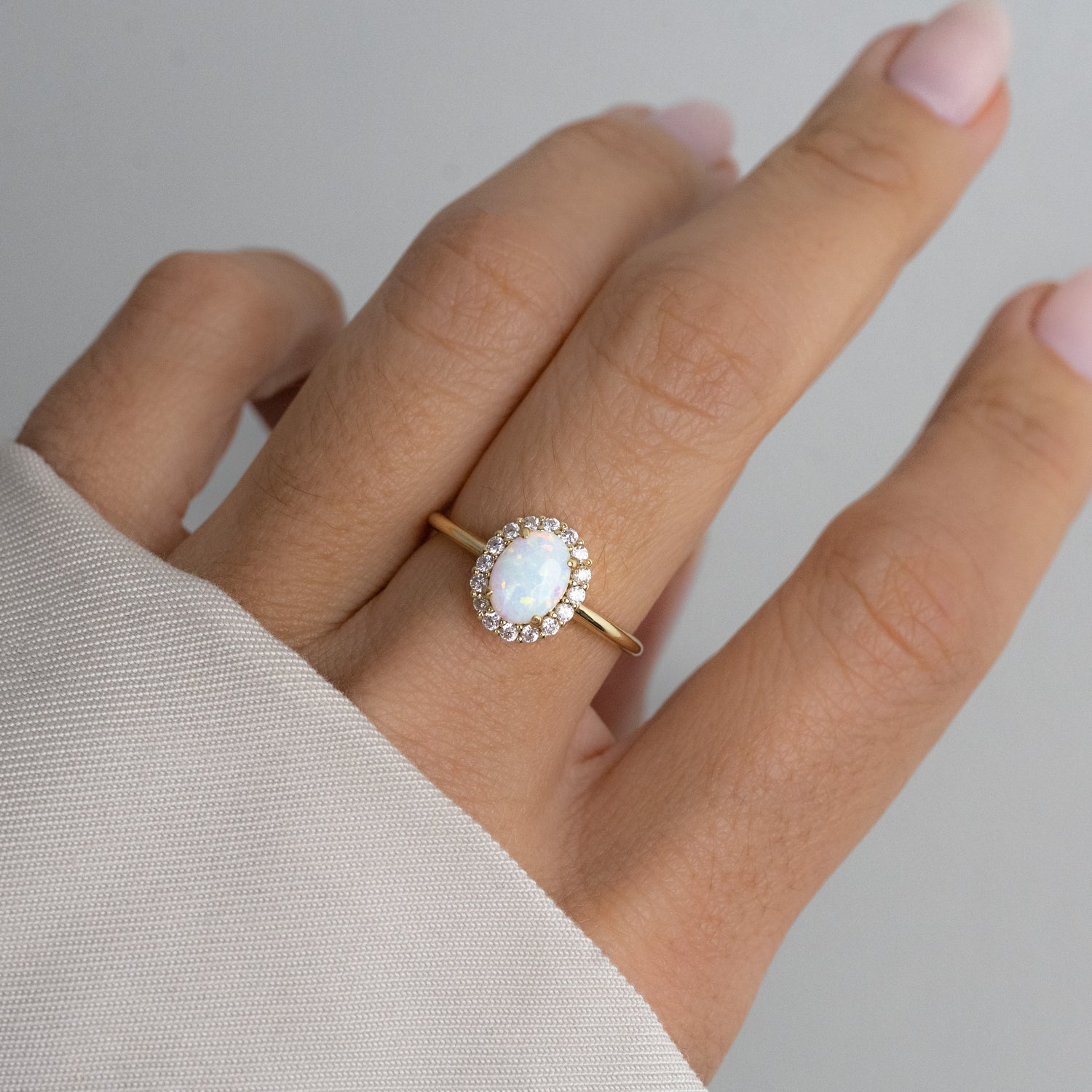 closeup image of cz oval opal ring 