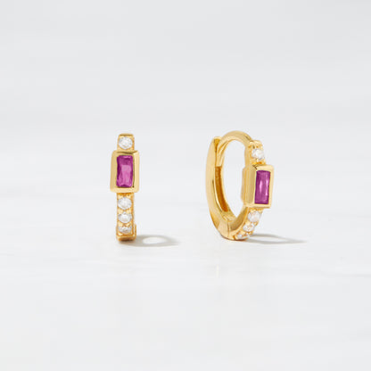 Ruby Baguette Huggie Earrings