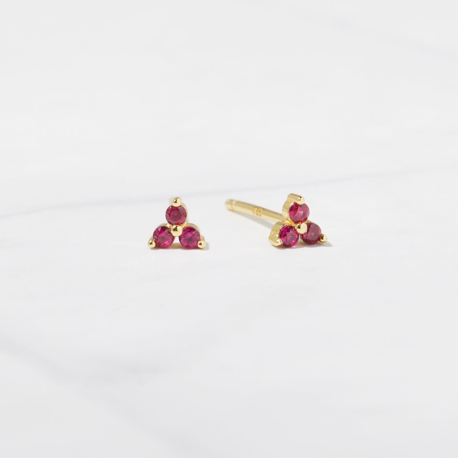 Tiny Ruby 3 Stone Studs