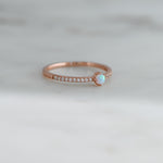 closeup image of rose gold ring featuring opal solitaire stone