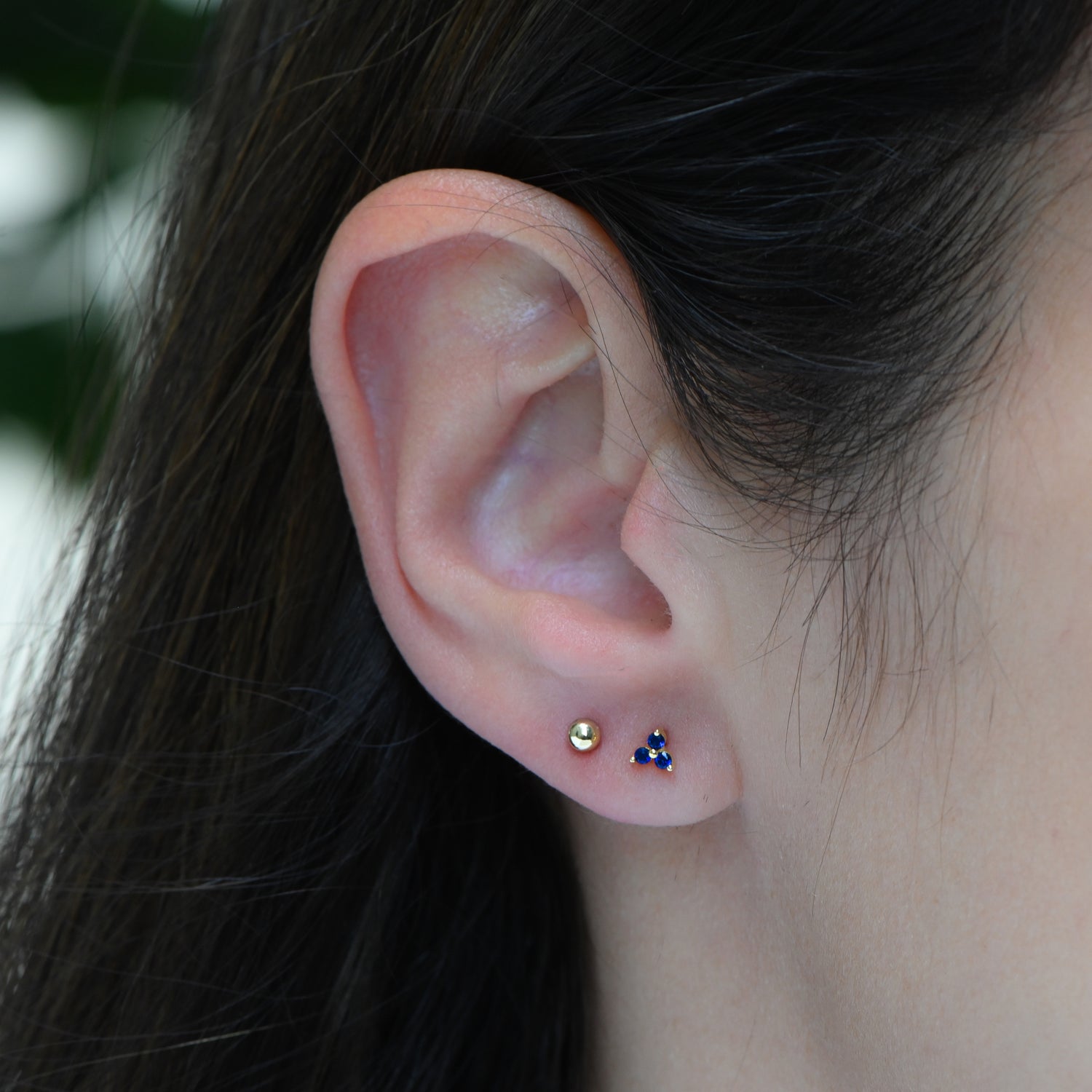 Tiny Sapphire 3 Stone Studs