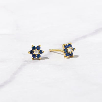 Sapphire Flower Stud W/ CZ Center