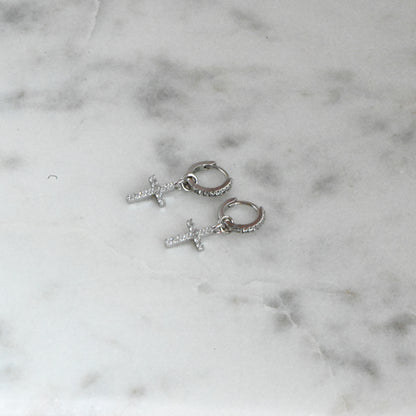 CZ Cross Charm Huggies