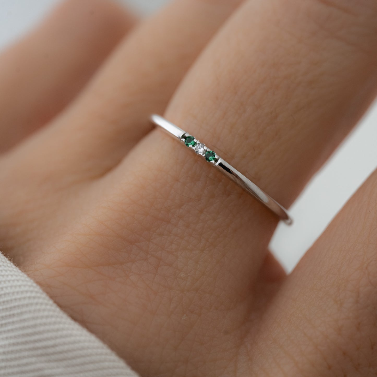 Emerald 3 Stone Diamond Ring