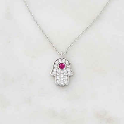 Ruby Hamsa Necklace