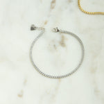 Zoomed-in image of the Silver 1.75mm Tennis Bracelet, showcasing its elegant design and sparkling cubic zirconia stones.