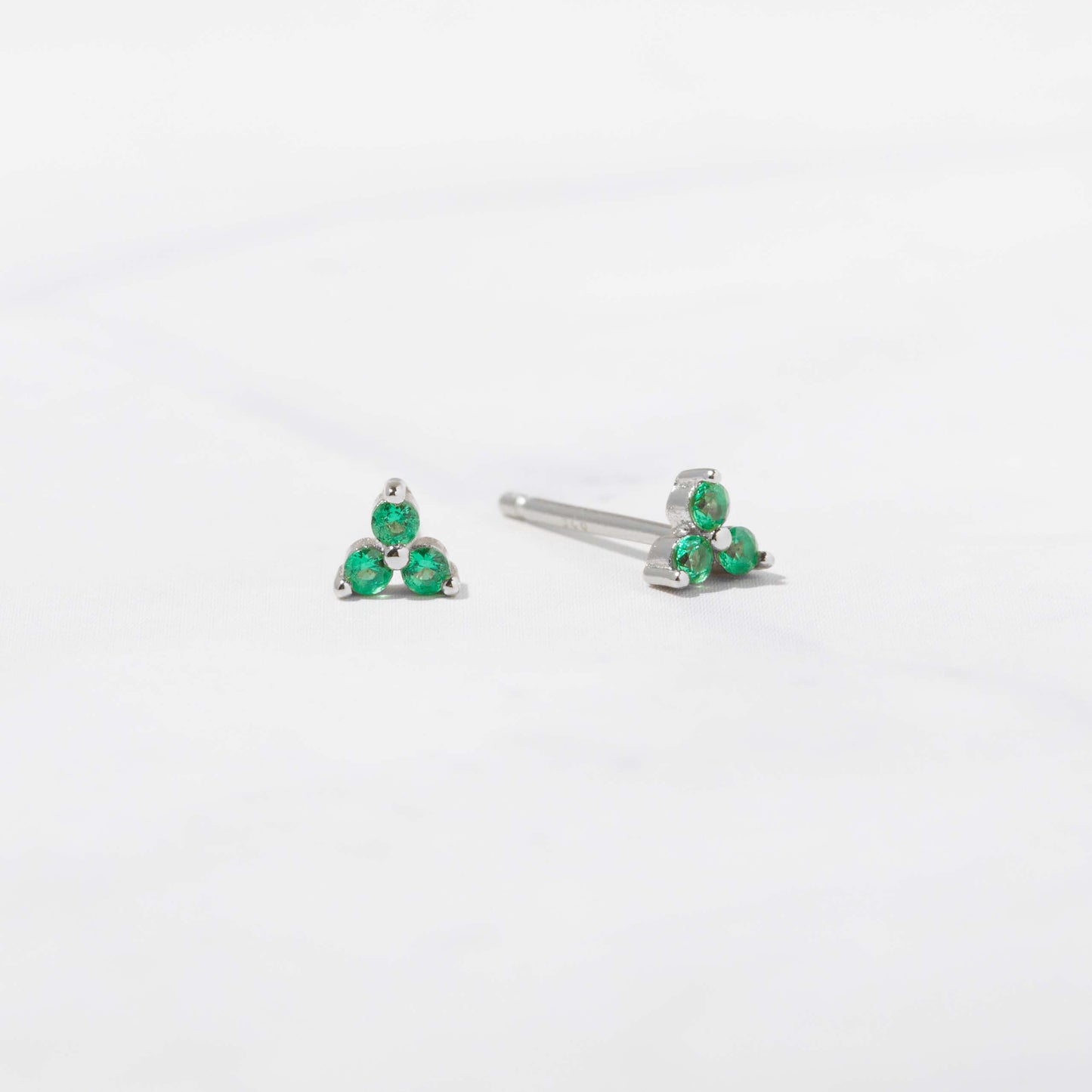 Tiny Emerald 3 Stone Studs
