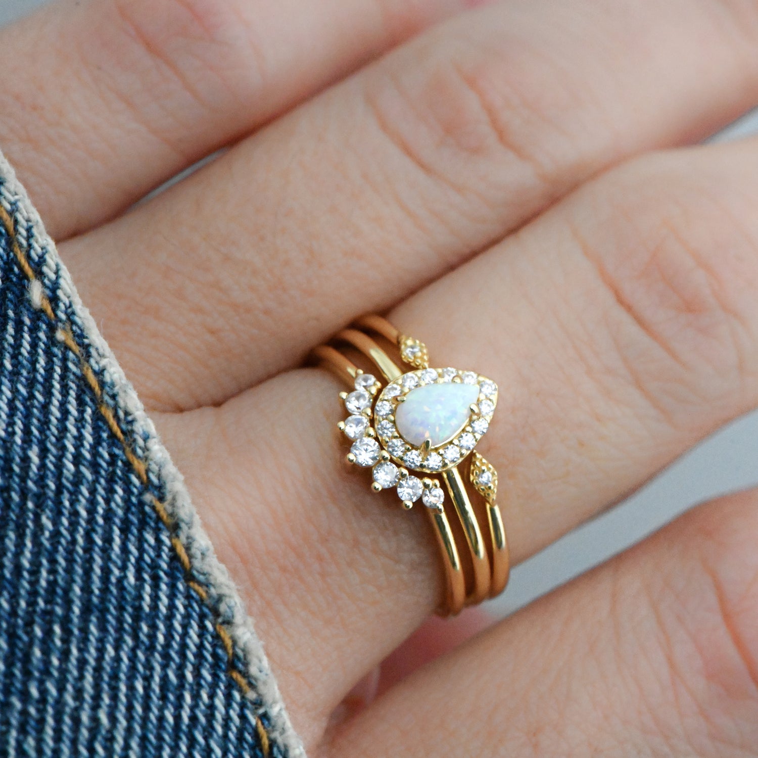 Pear Opal Ring Set