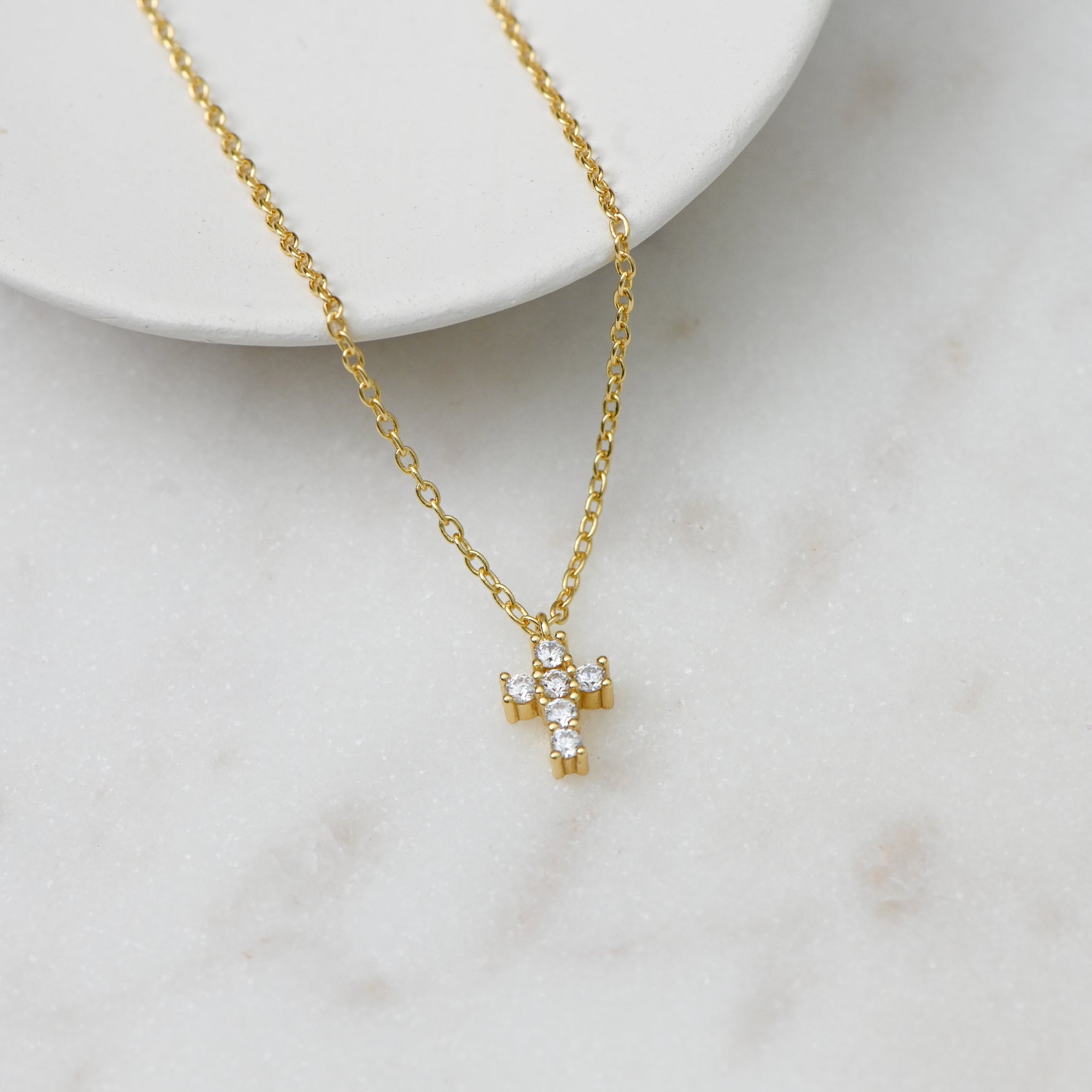 dainty 14k gold plated diamond cz cross necklace the perfect gift for mom, sister, friend.
