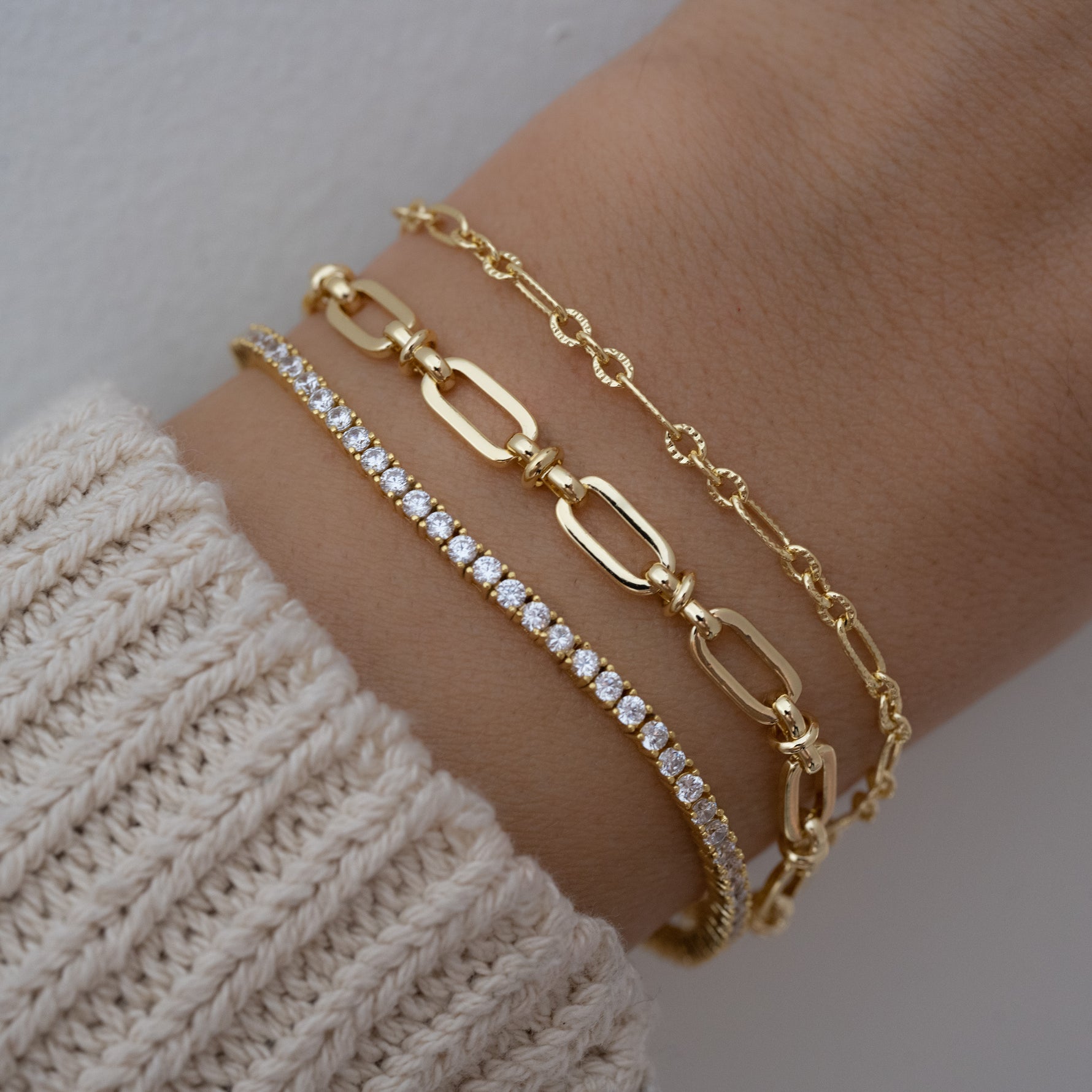 stackable high quality affordable tennis bracelet and chain bracelet for her