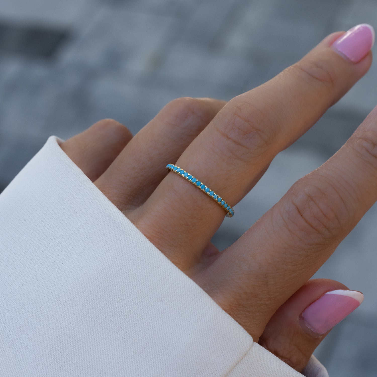 Turquoise eternity stacking ring