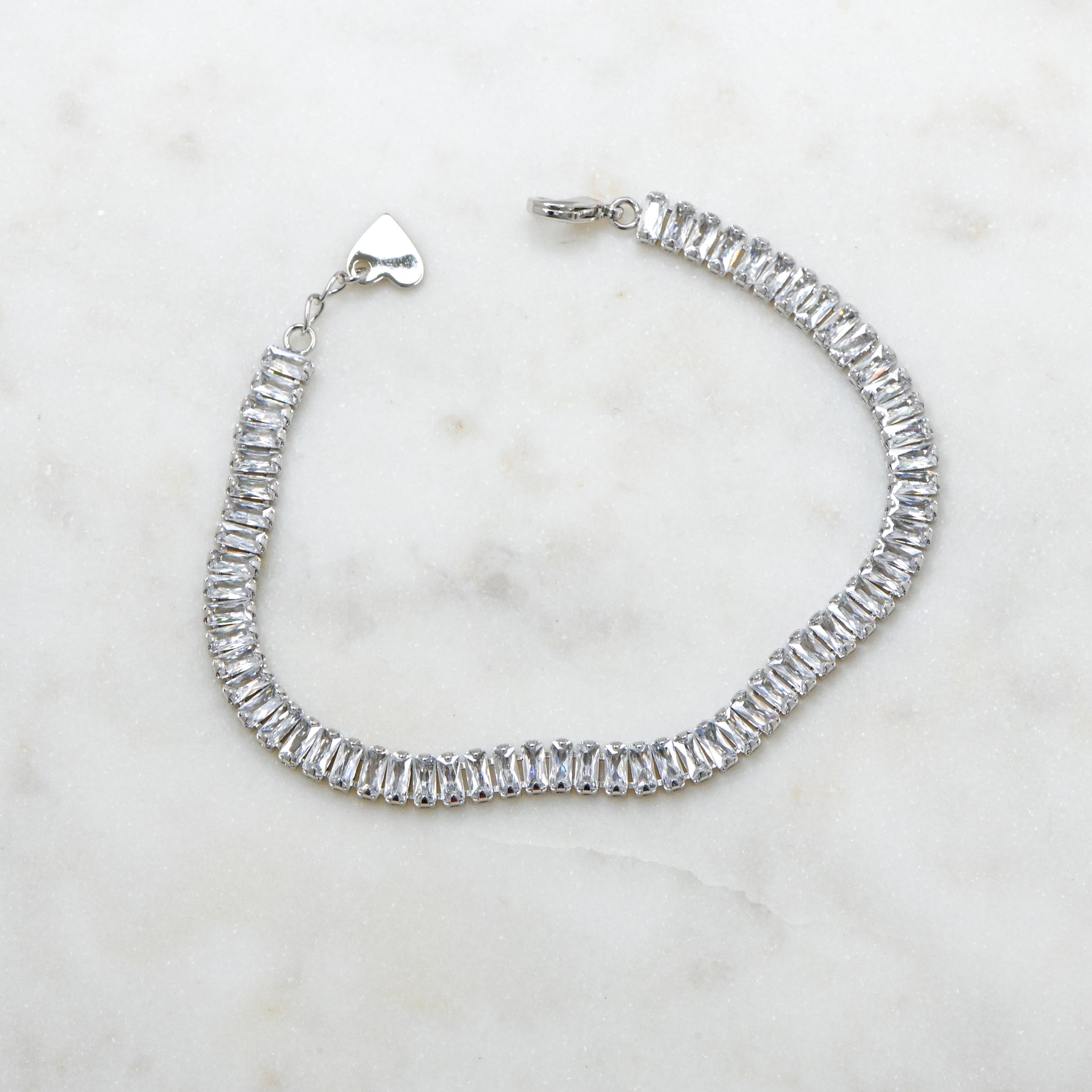 sterling silver baguette cut diamond tennis bracelet