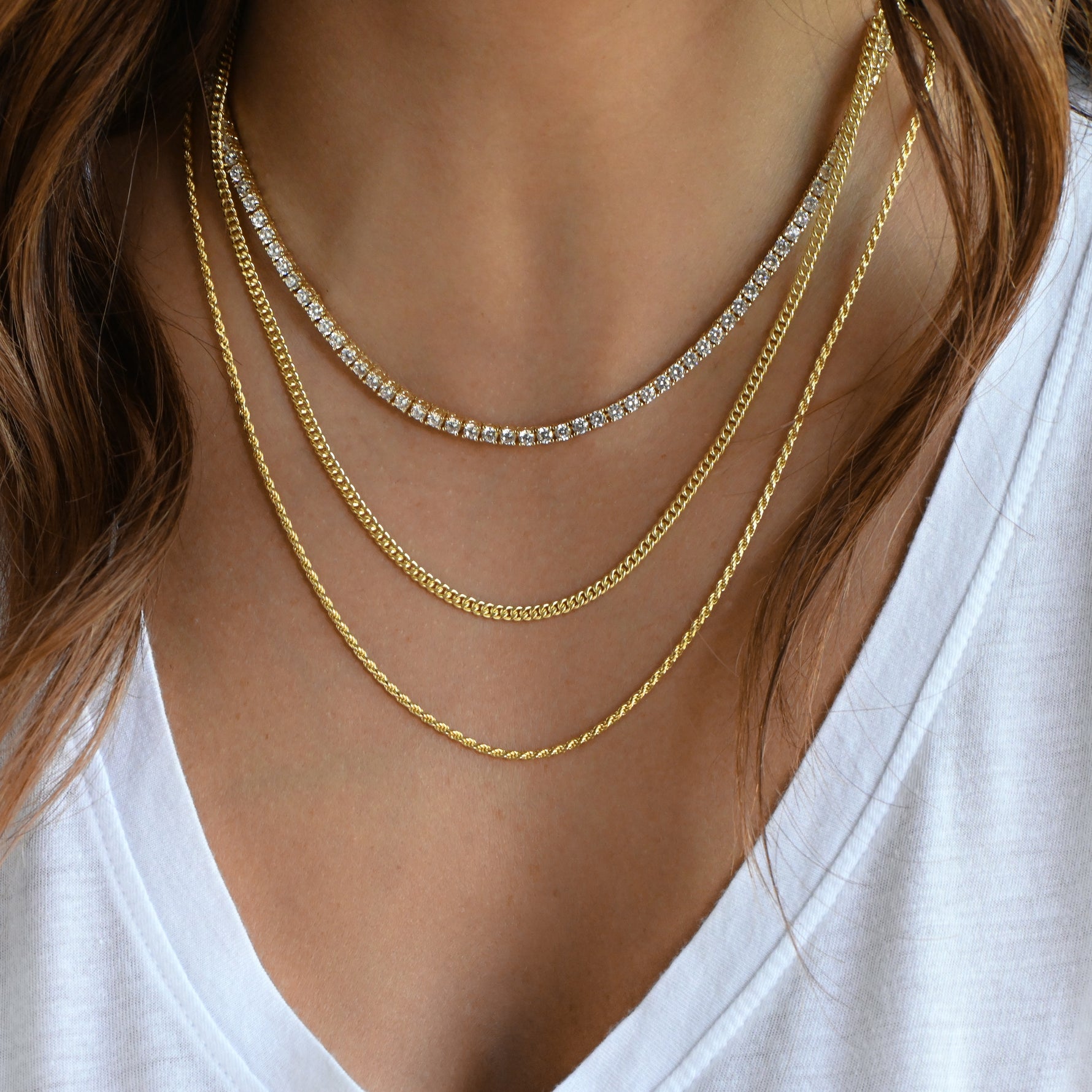 CZ tennis necklaces layered