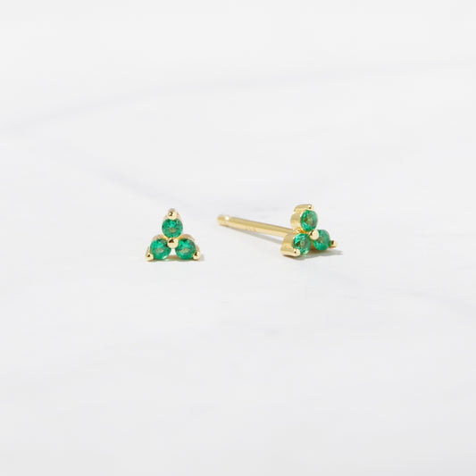 Tiny Emerald 3 Stone Studs