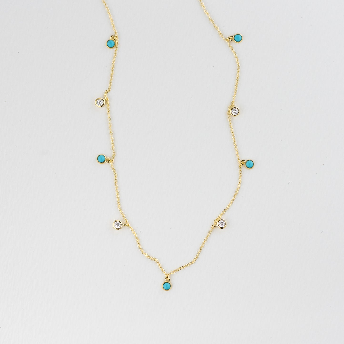 Turquoise & CZ Dangling Charm Necklace